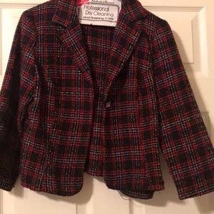 Short unlined red black and white blazer